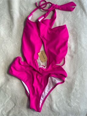 HILINKER Fuchsia Halter One-Piece Swimsuit